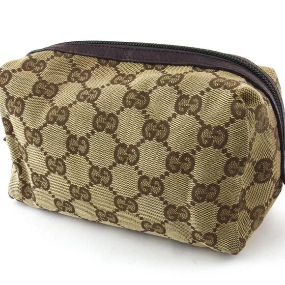 GUCCI Pouch GG Canvas Beige Canvas ?~ Leather Authentic Used T20203 - Picture 1 of 8
